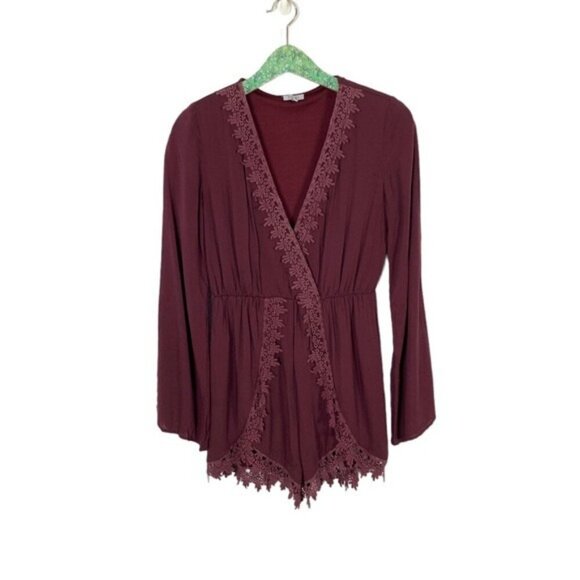 TOBI Romper Medium Burgundy Long Sleeve Flowy Fall Festival Look - Picture 1 of 6
